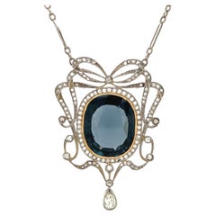 Antique Spinel and Diamond Platinum Lavaliere Pendant Necklace Estate Fine Jewelry