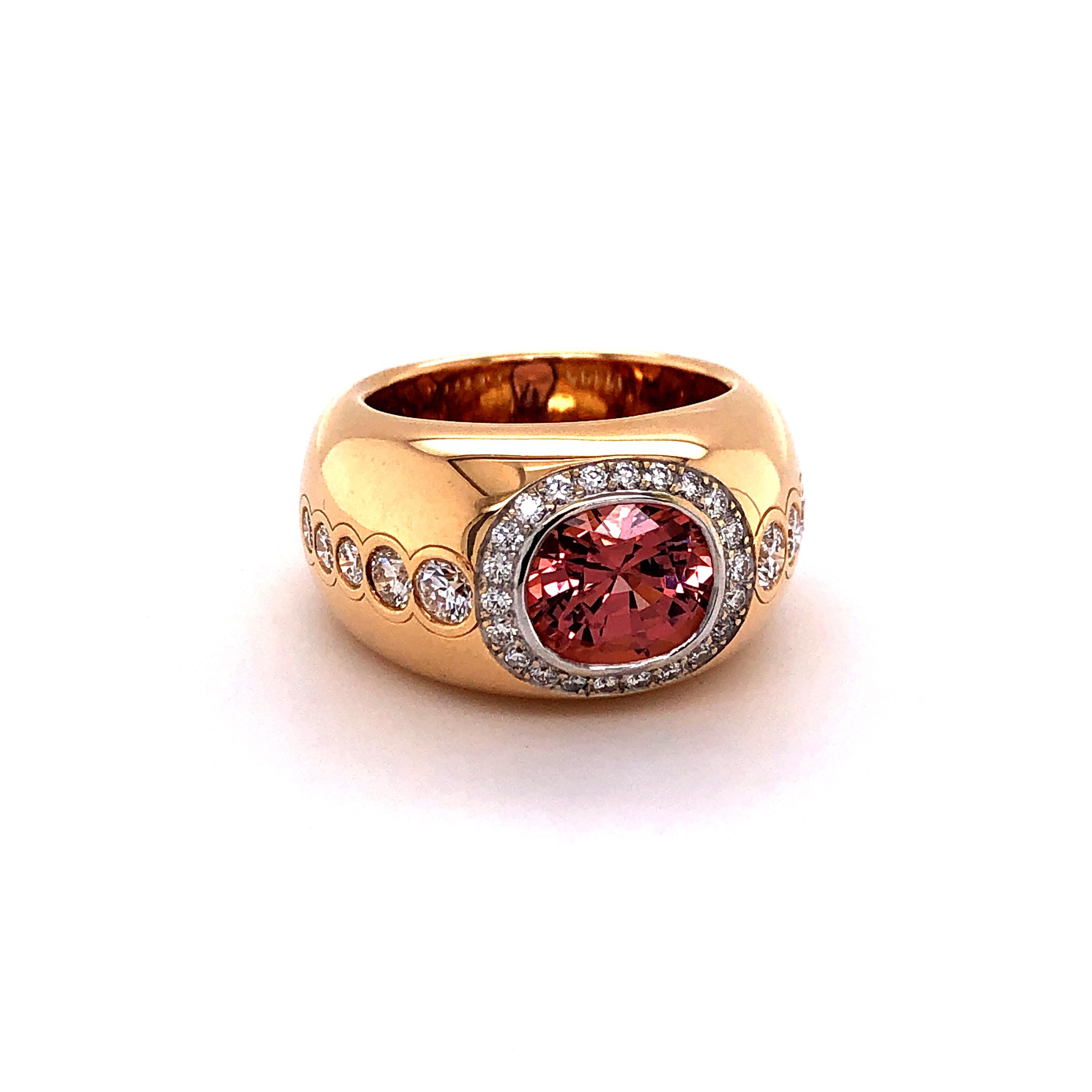 Modern Spinel and Diamond Ring in 18 Karat Rose Gold