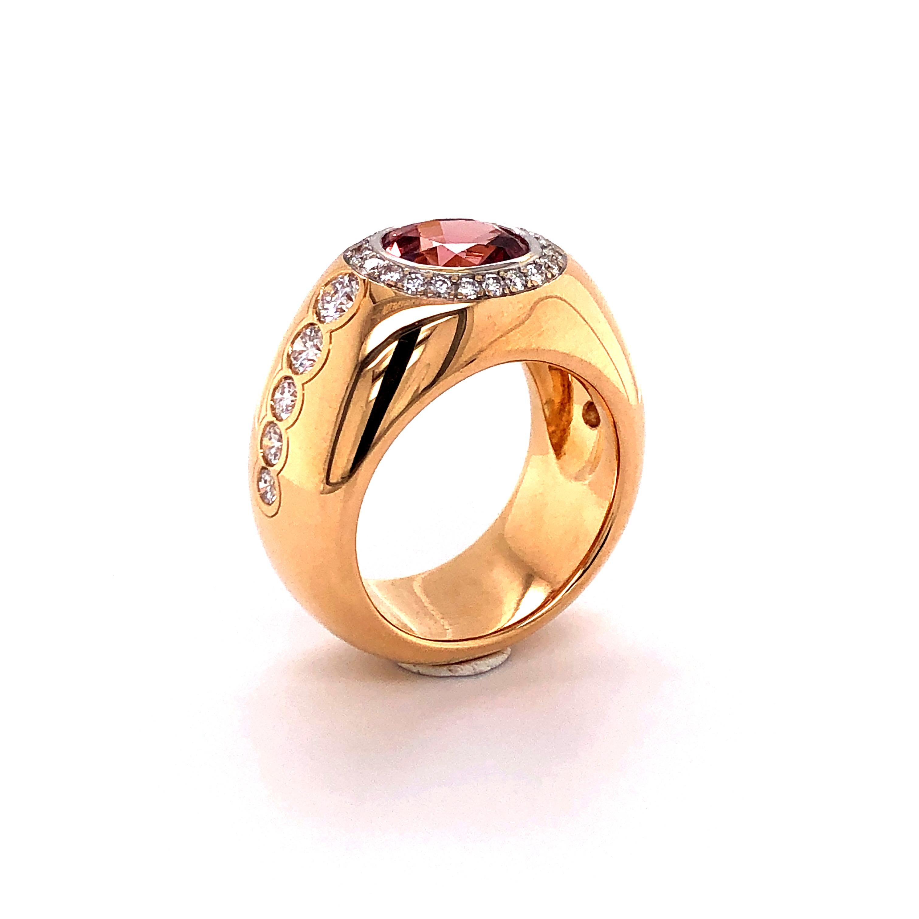 Women's or Men's Spinel and Diamond Ring in 18 Karat Rose Gold
