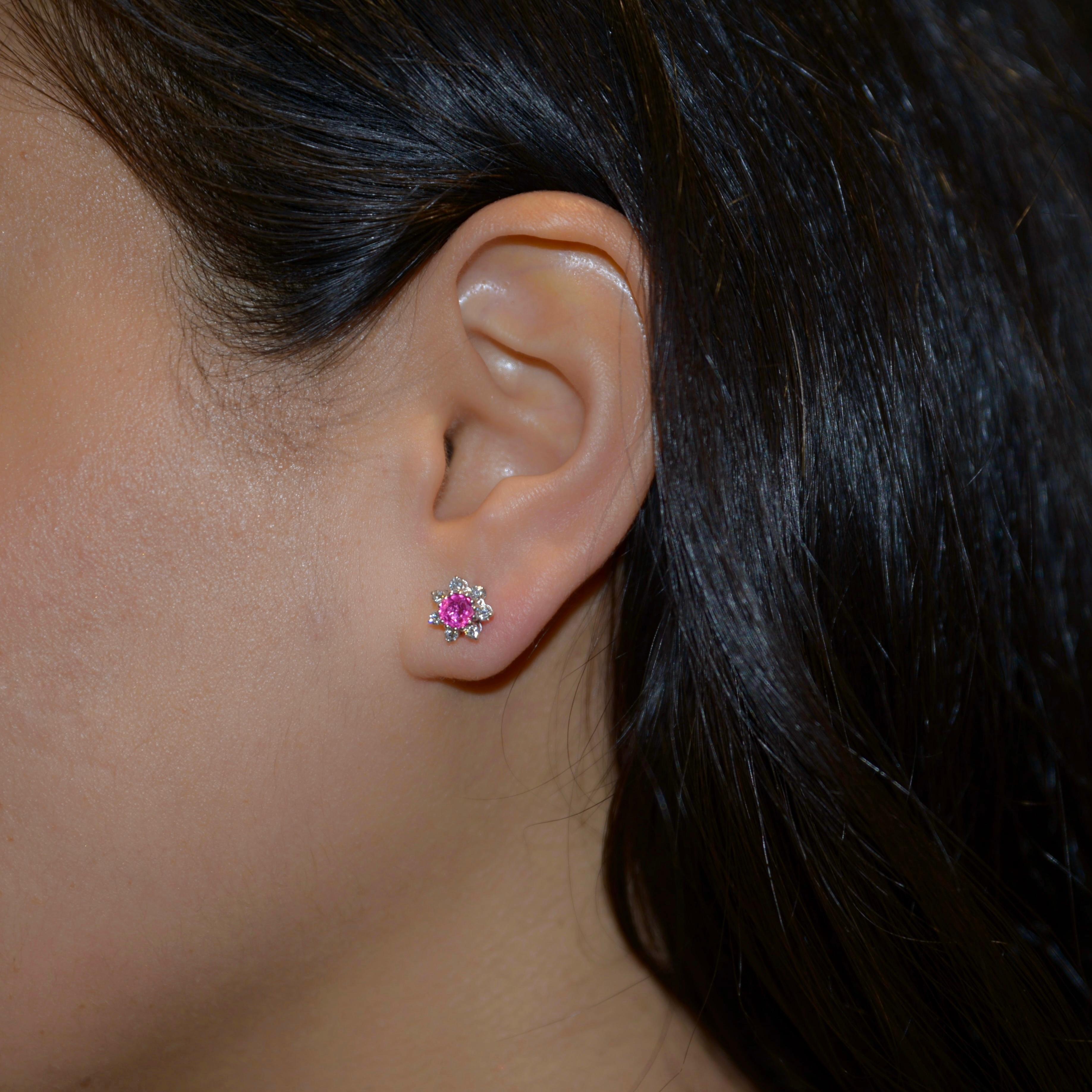 Round Cut Spinel and Diamond Stud Earrings For Sale