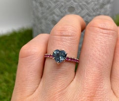 Spinel and Ruby natural gemstone ring, 14K White Gold, GFCO, Certified, size 7US