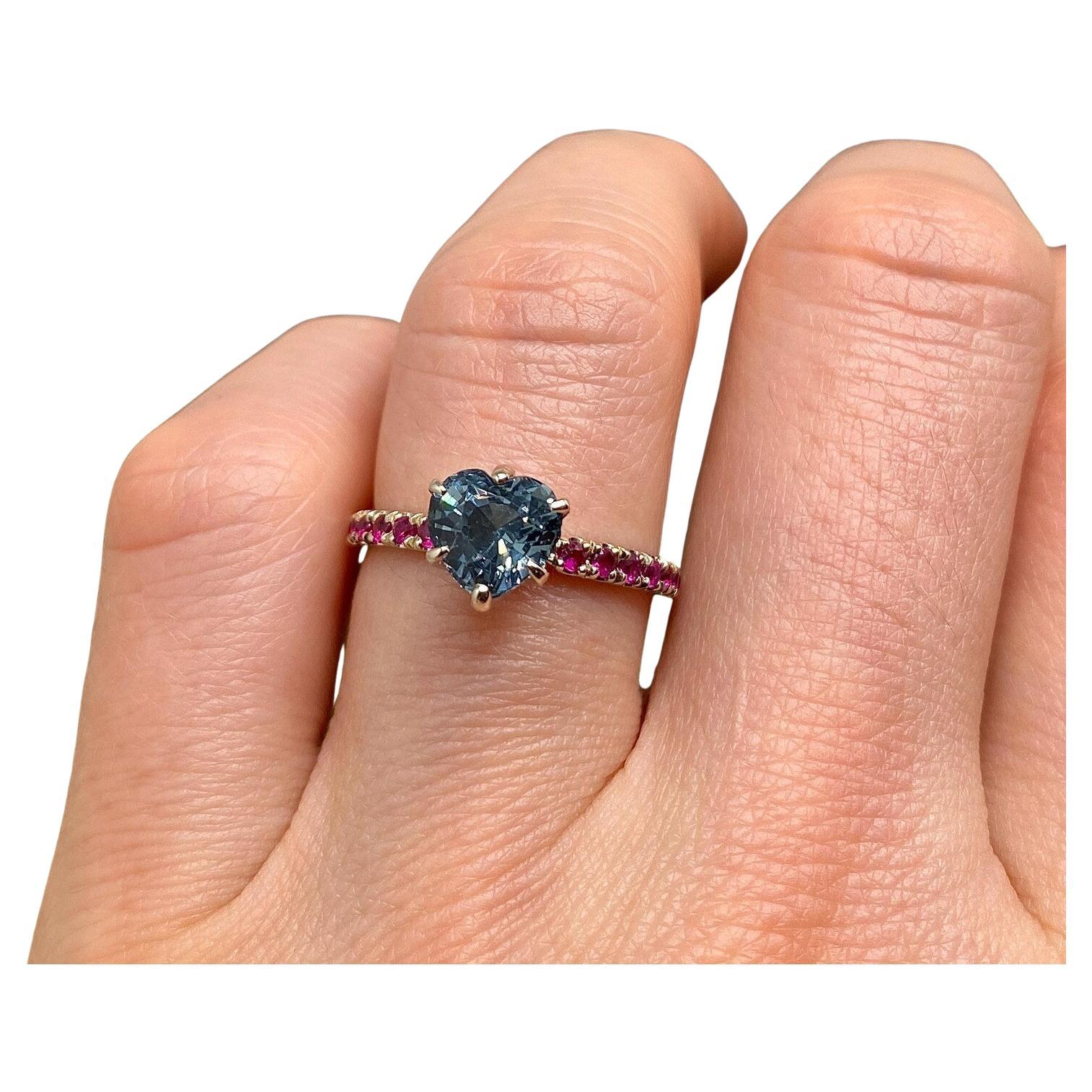 Spinel and Ruby natural gemstone ring, 14K White Gold, GFCO, Certified, size 7US For Sale