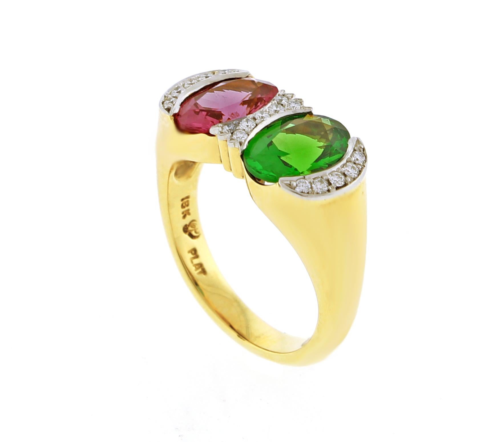 Spinel and Tsavorite Diamond Twin-Stone Ring by Pampillonia In New Condition In Bethesda, MD