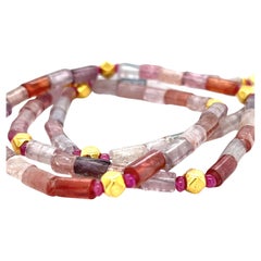 Spinel Beaded Necklace with 18k Yellow Gold Accents and Clasp, 20 Inches