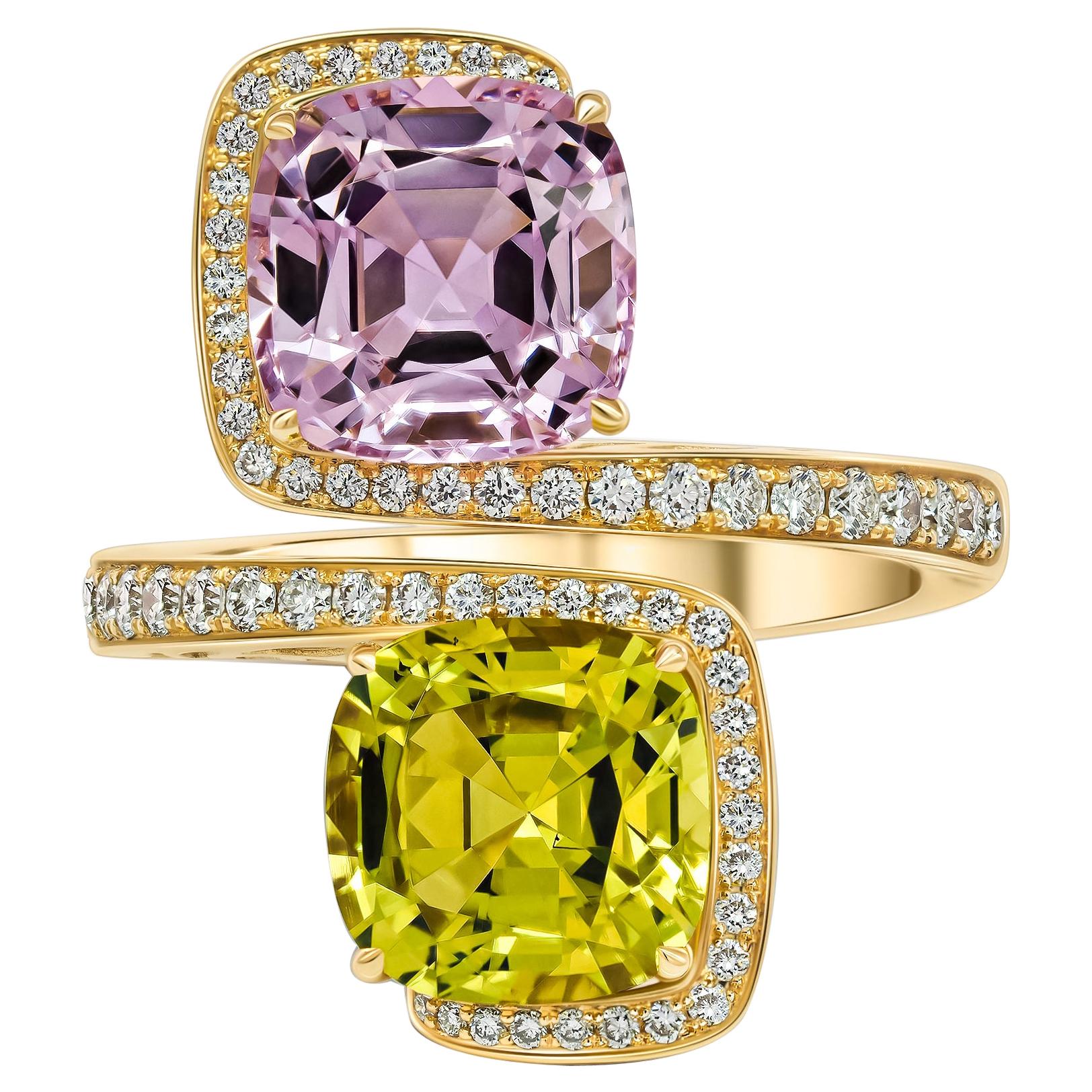 Spinel & Chrysoberyl Cocktail Ring, 18K Yellow Gold and Diamonds Cocktail Ring For Sale