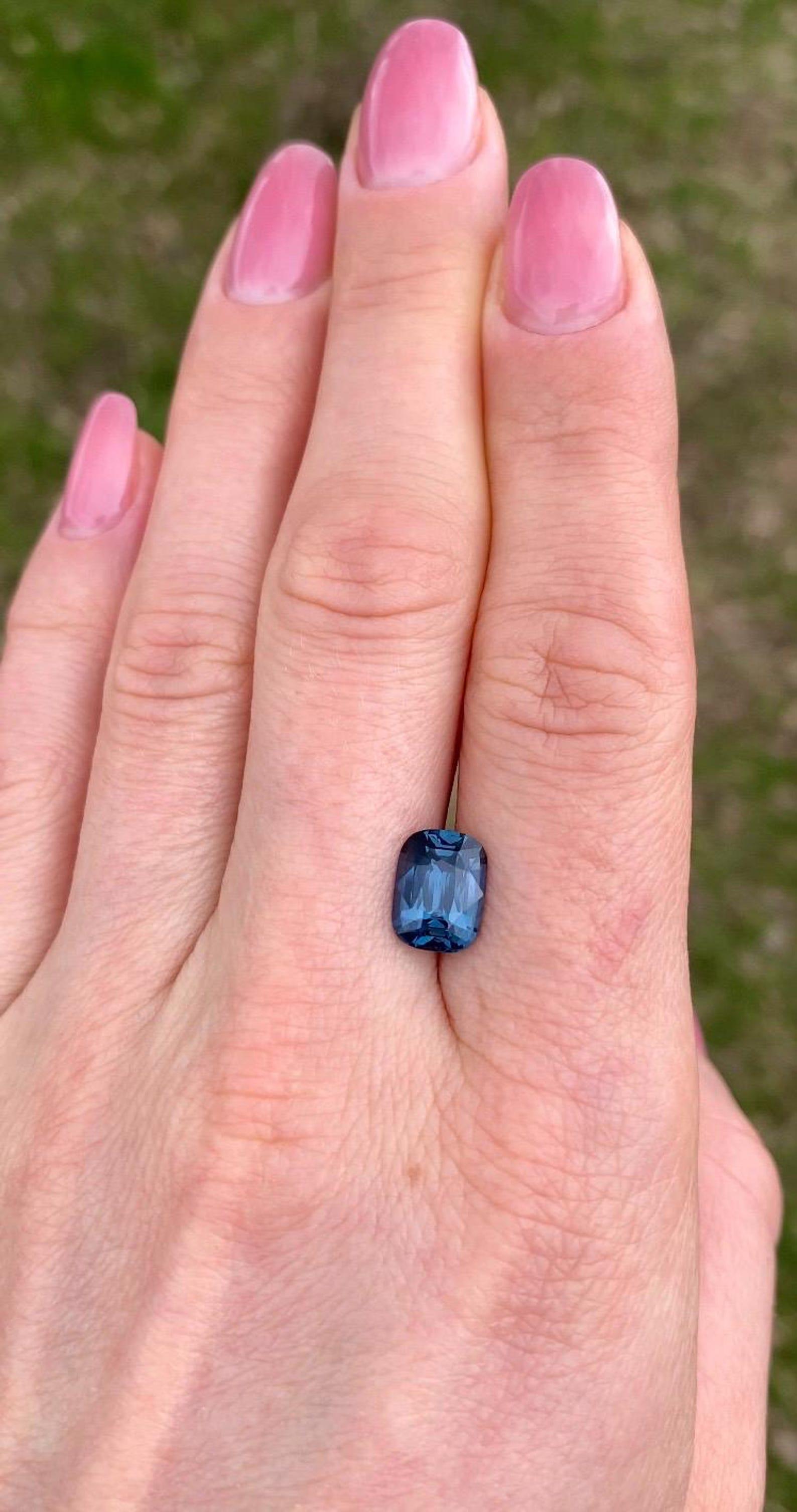 Spinel Cobalt Blue 3.25 Ct. Natural gemstone, Cushion, Tanzania, GFCO certified For Sale 1