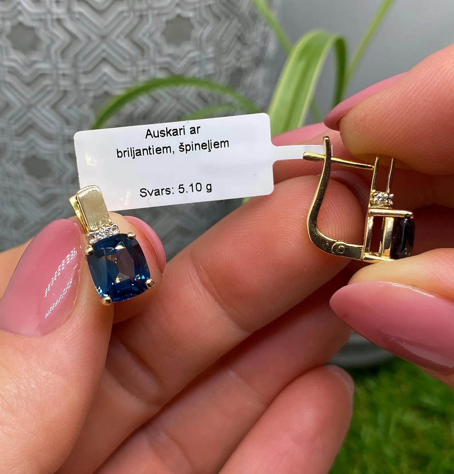 Boucles d'oreilles naturelles en or jaune 14 carats, Spinelle, bleu de cobalt et diamants Pour femmes en vente