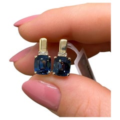 Spinel Cobalt Blue and Diamonds natural Earrings, 14 Kt Yellow Gold, Certificate