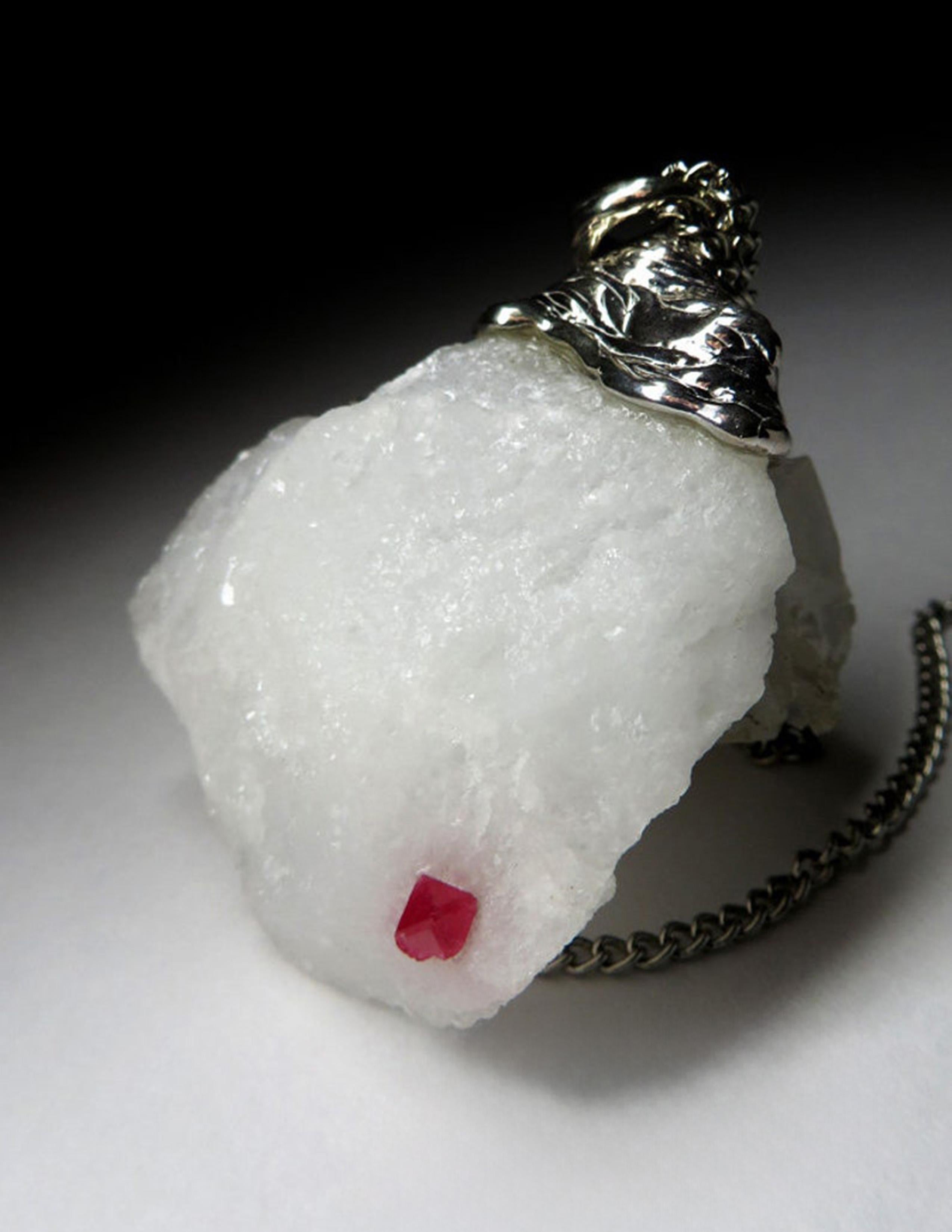 Uncut Spinel crystal necklace silver Red Raw protection necklace natural For Sale