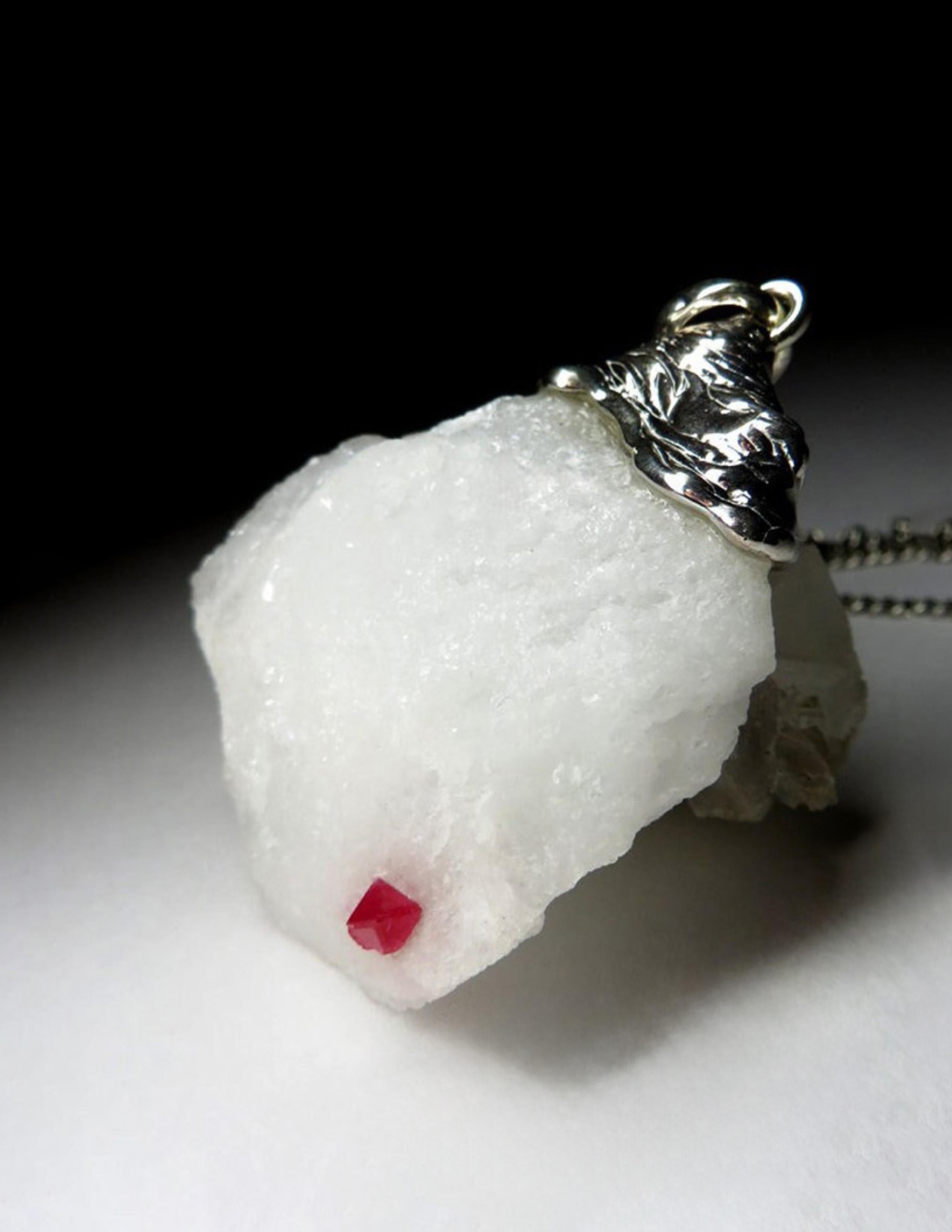 Spinel crystal necklace silver Red Raw protection necklace natural For Sale 3