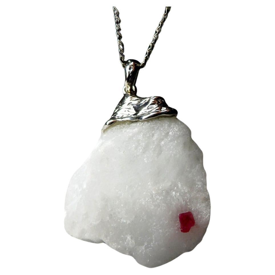 Spinel crystal necklace silver Red Raw protection necklace natural For Sale