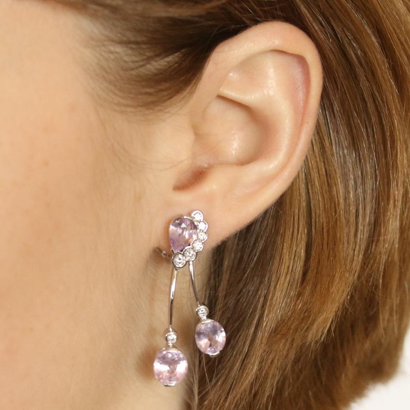 Pear Cut Spinel & Diamond Dangle Earrings, 18k White Gold Omega Closures Pierced 9.55ctw