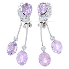 Spinel & Diamond Dangle Earrings, 18k White Gold Omega Closures Pierced 9.55ctw