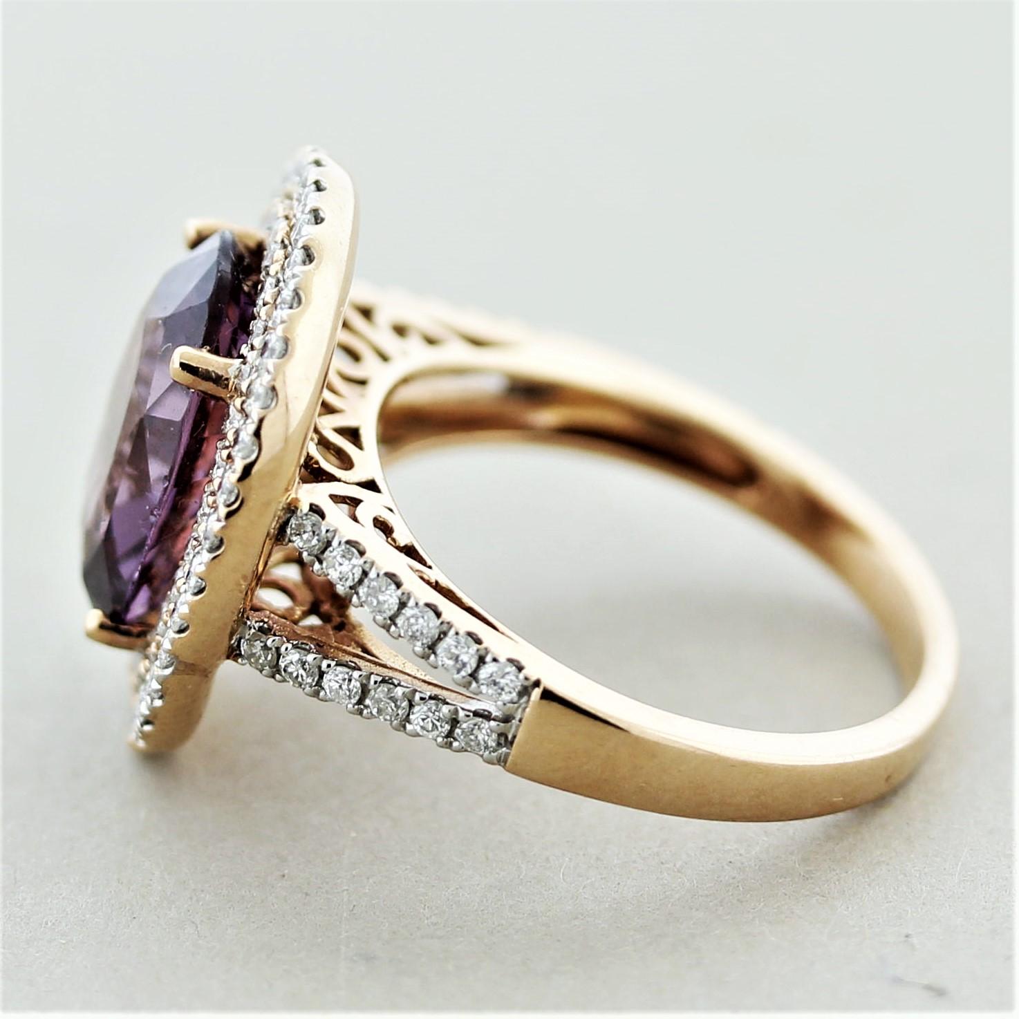 Mixed Cut Spinel Diamond Double-Halo Gold Ring For Sale