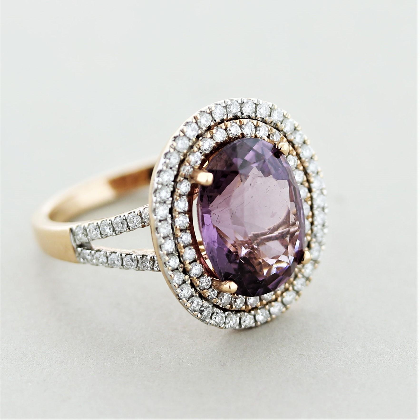 Spinel Diamond Double-Halo Gold Ring For Sale 2