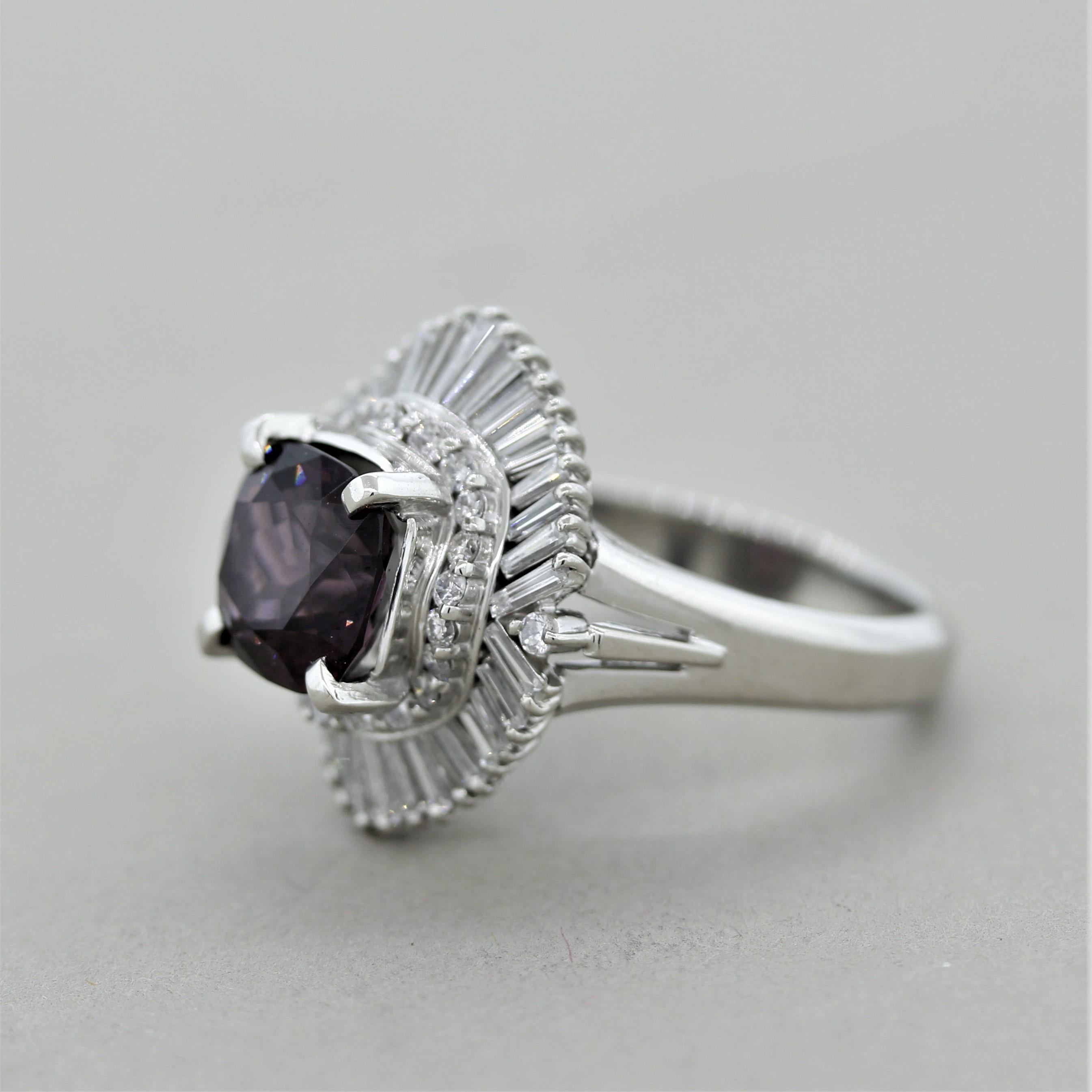 Mixed Cut Spinel Diamond Platinum Cocktail Ring For Sale