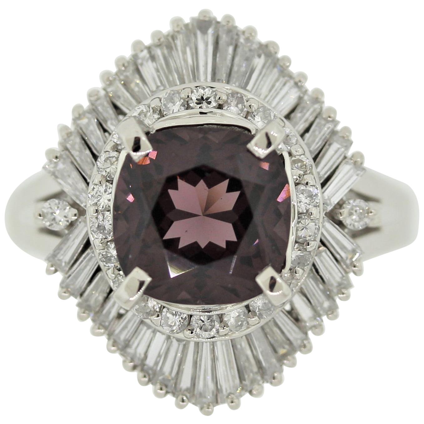 Spinel Diamond Platinum Cocktail Ring For Sale