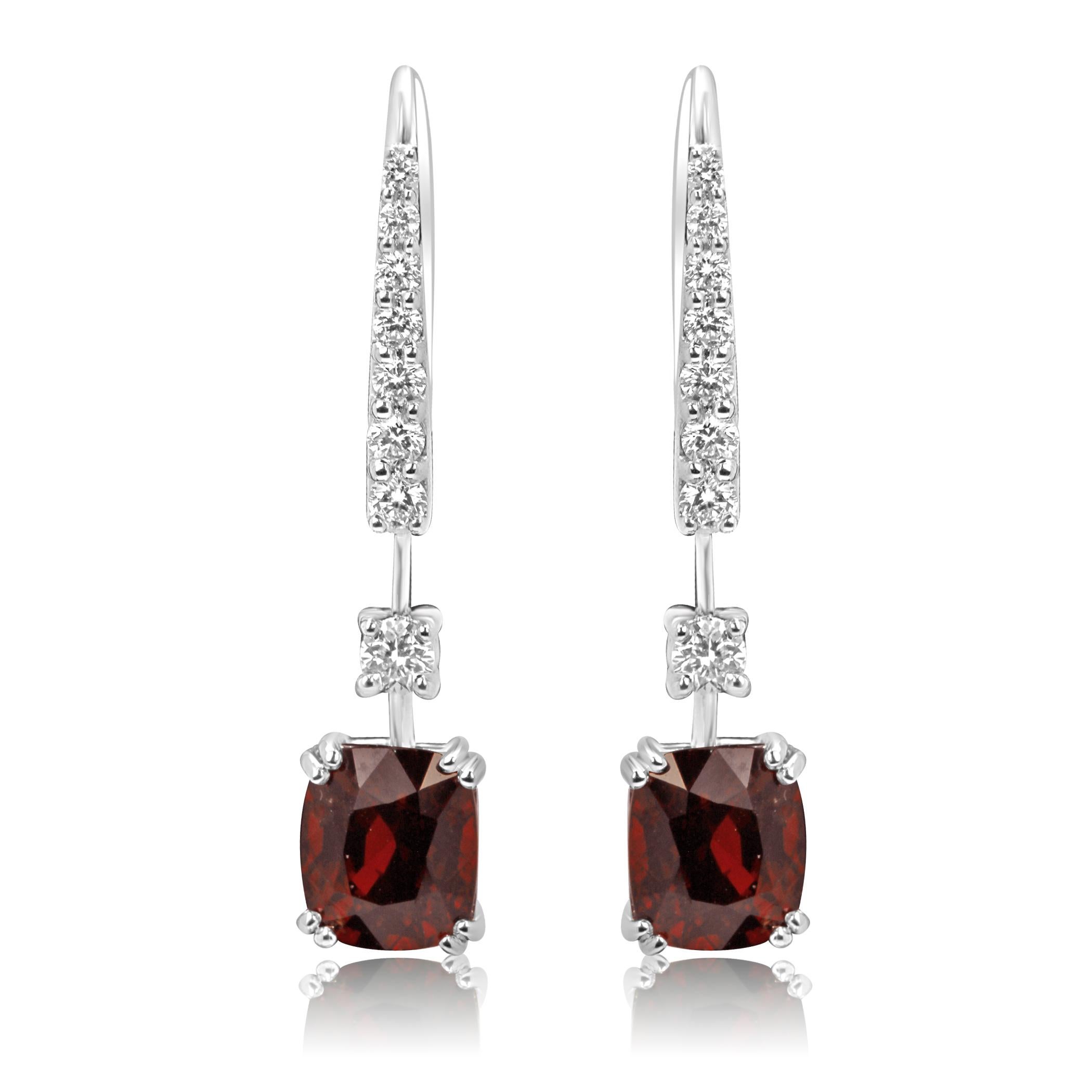 Cushion Cut Spinel Diamond White Gold Lever Back Drop Earring