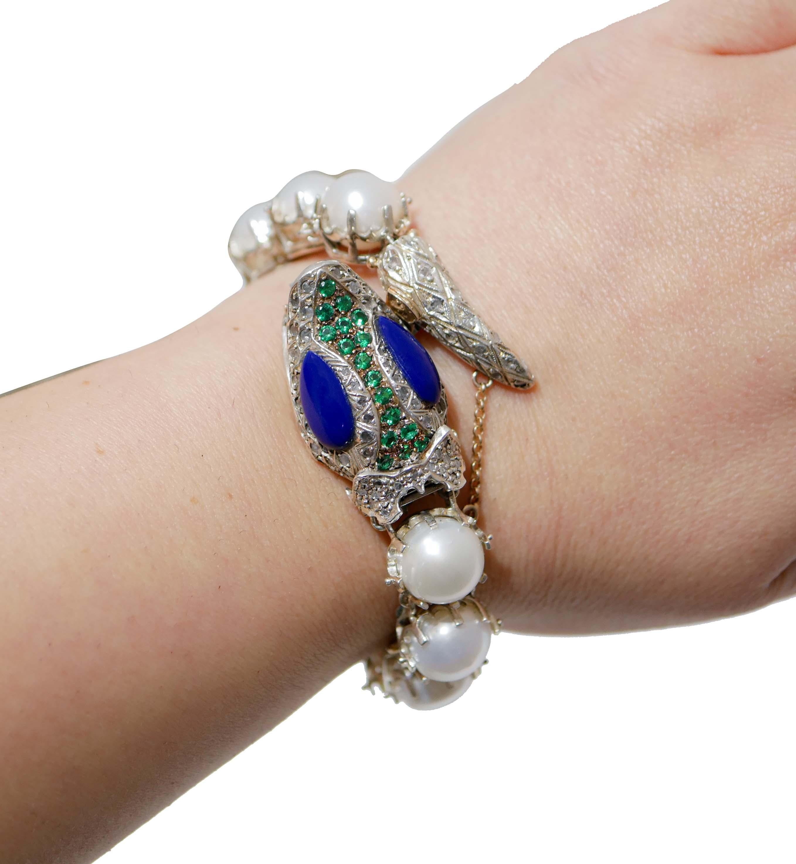 Bracciale con spinello, diamanti, perle, lapis, oro rosa e argento. In condizioni buone in vendita a Marcianise, Marcianise (CE)