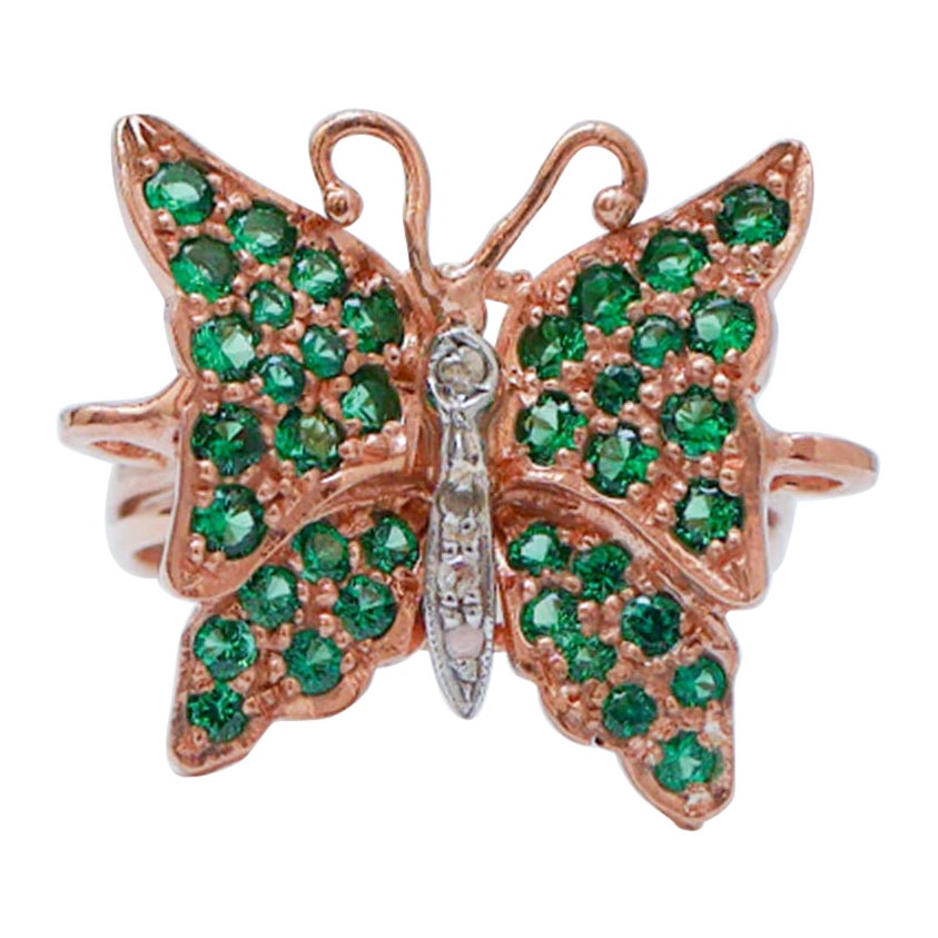 Spinell, Diamanten, Rose Gold und Silber Schmetterling Ring. im Angebot