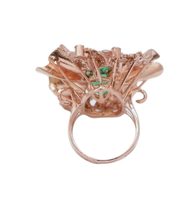 Ring aus Spinell, Diamanten, Roségold und Silber. (Retro) im Angebot