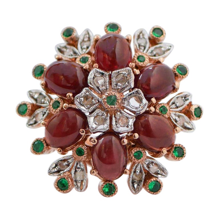 Spinel, Garnets, Diamonds, Rose Gold and Silver Ring. For Sale