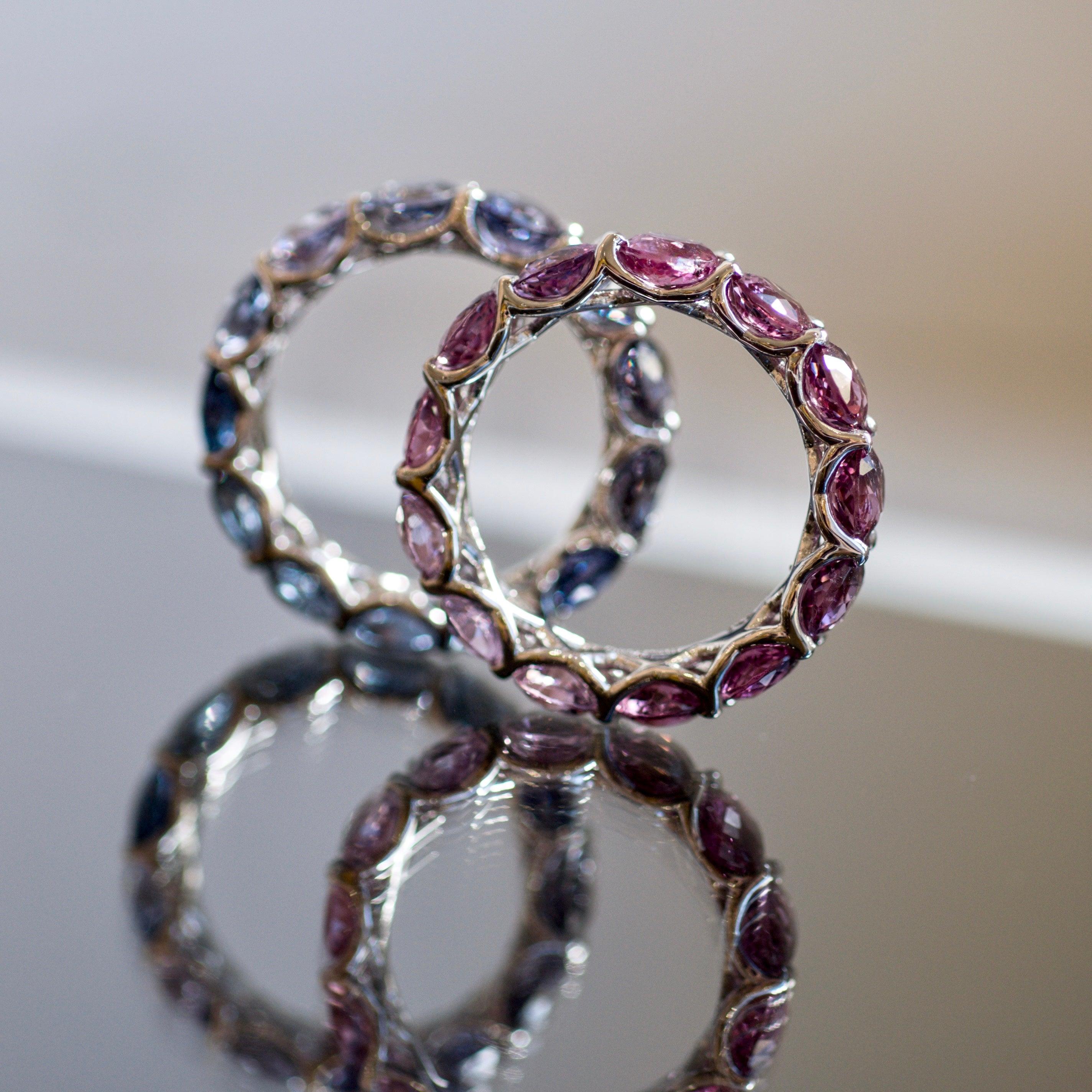 For Sale:  Spinel Mix Color 14 Karat White Gold Infinity Ring 6