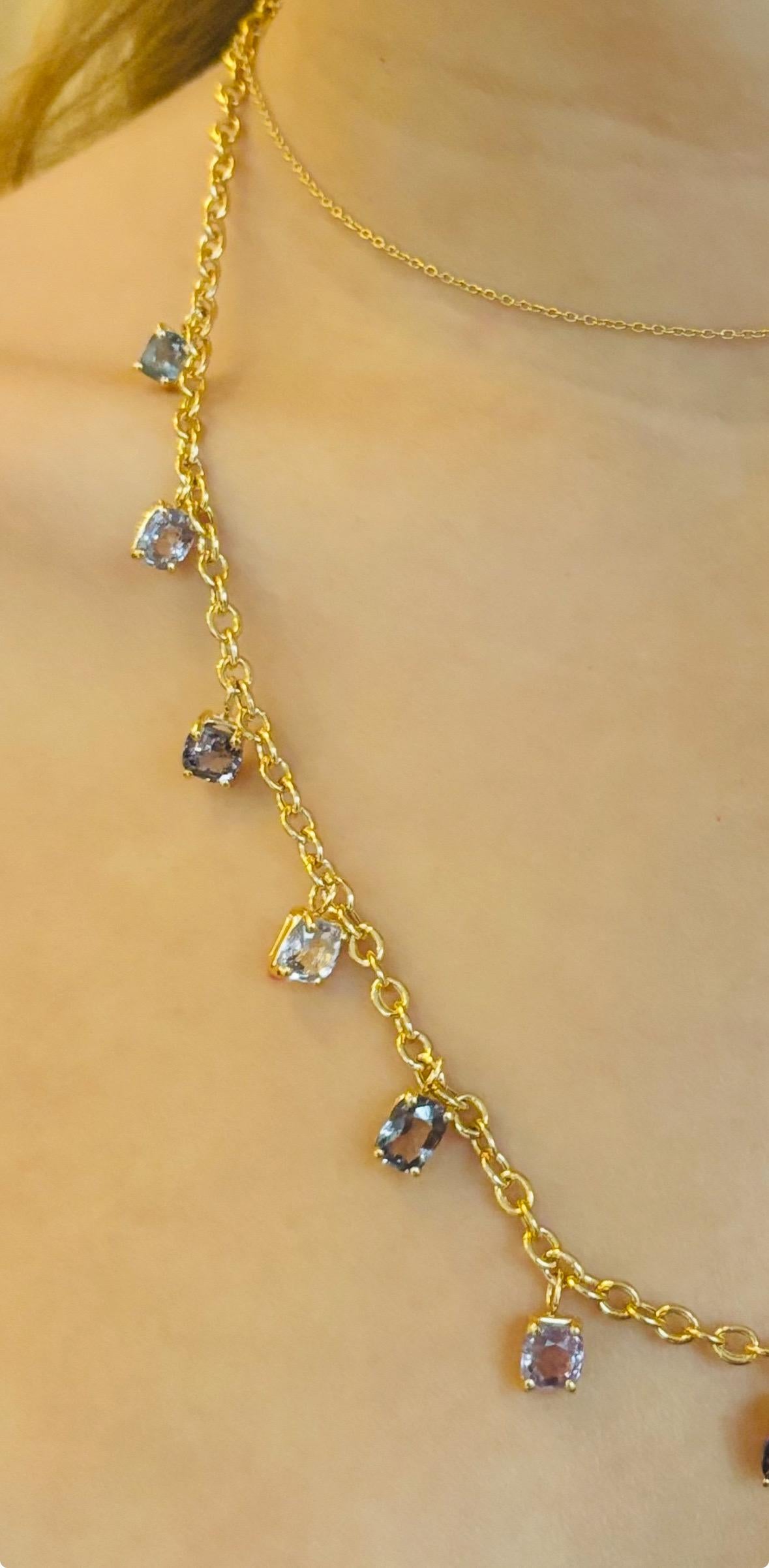 Taglio smeraldo Collana di spinello con oro 14k in vendita