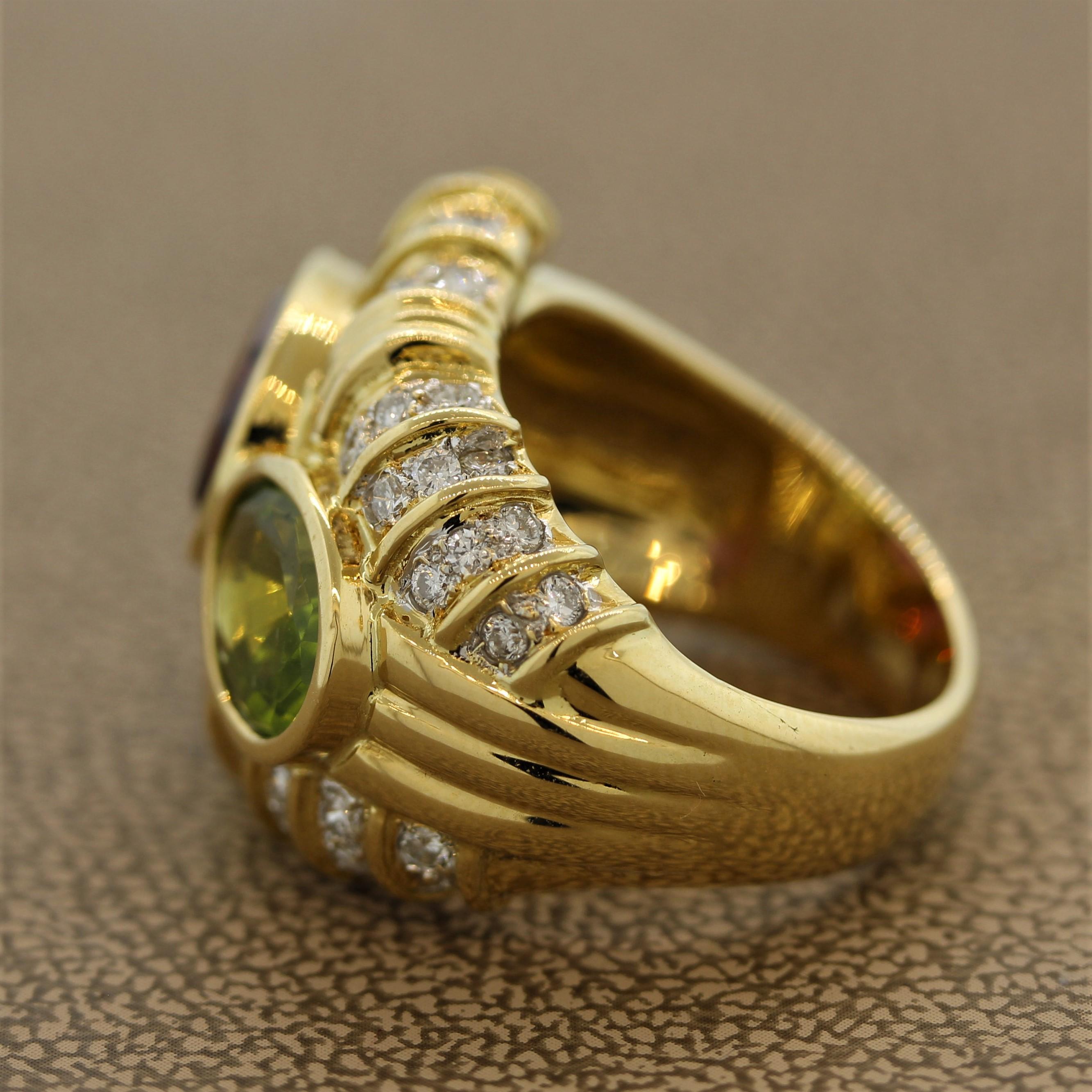 Spinel Peridot Diamond Gold Cocktail Ring In New Condition For Sale In Beverly Hills, CA