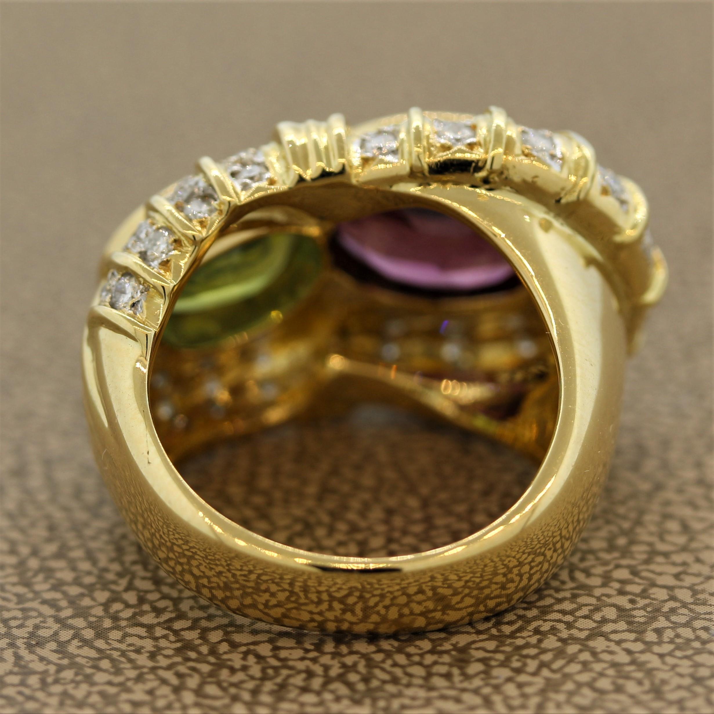 Women's Spinel Peridot Diamond Gold Cocktail Ring For Sale