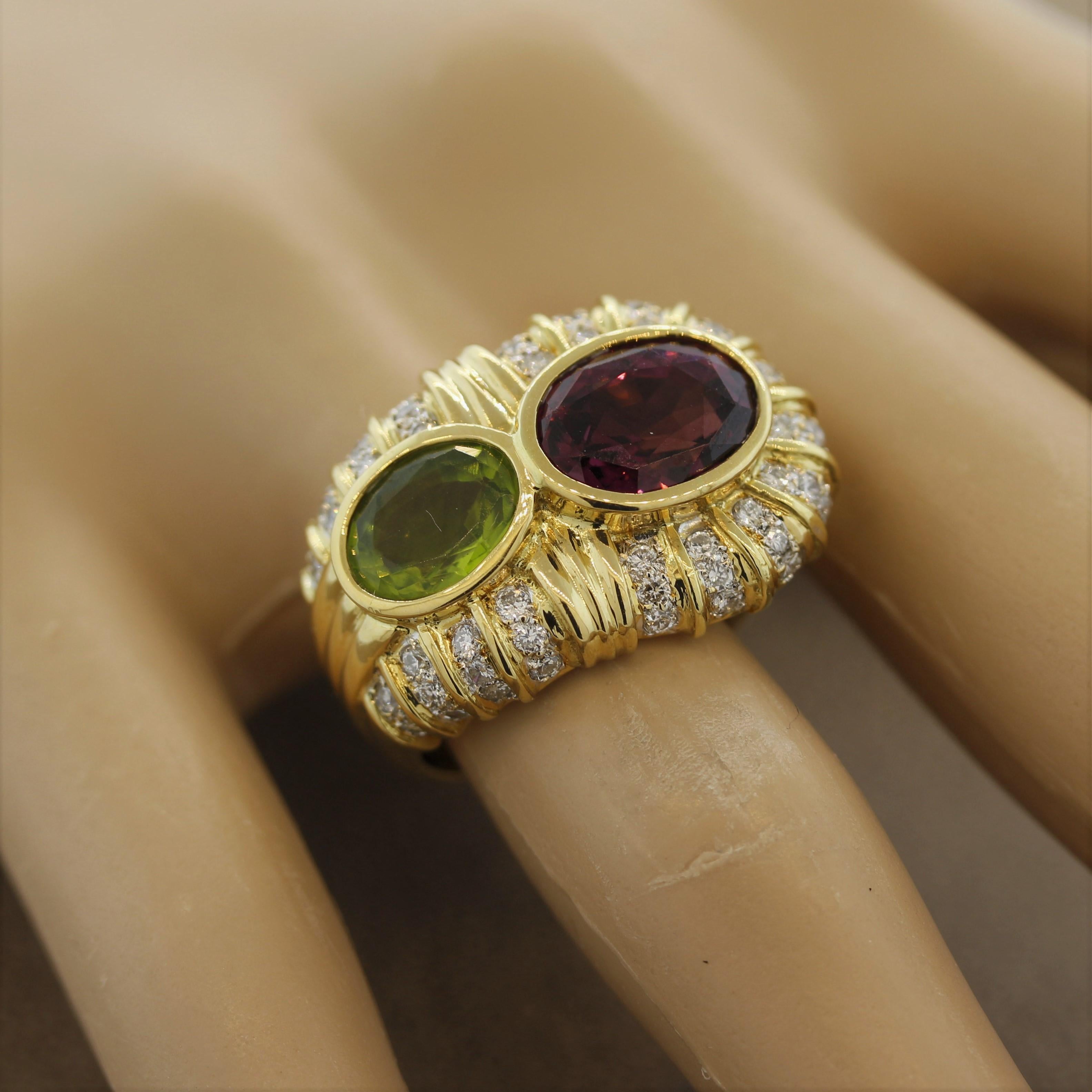 Spinel Peridot Diamond Gold Cocktail Ring For Sale 3