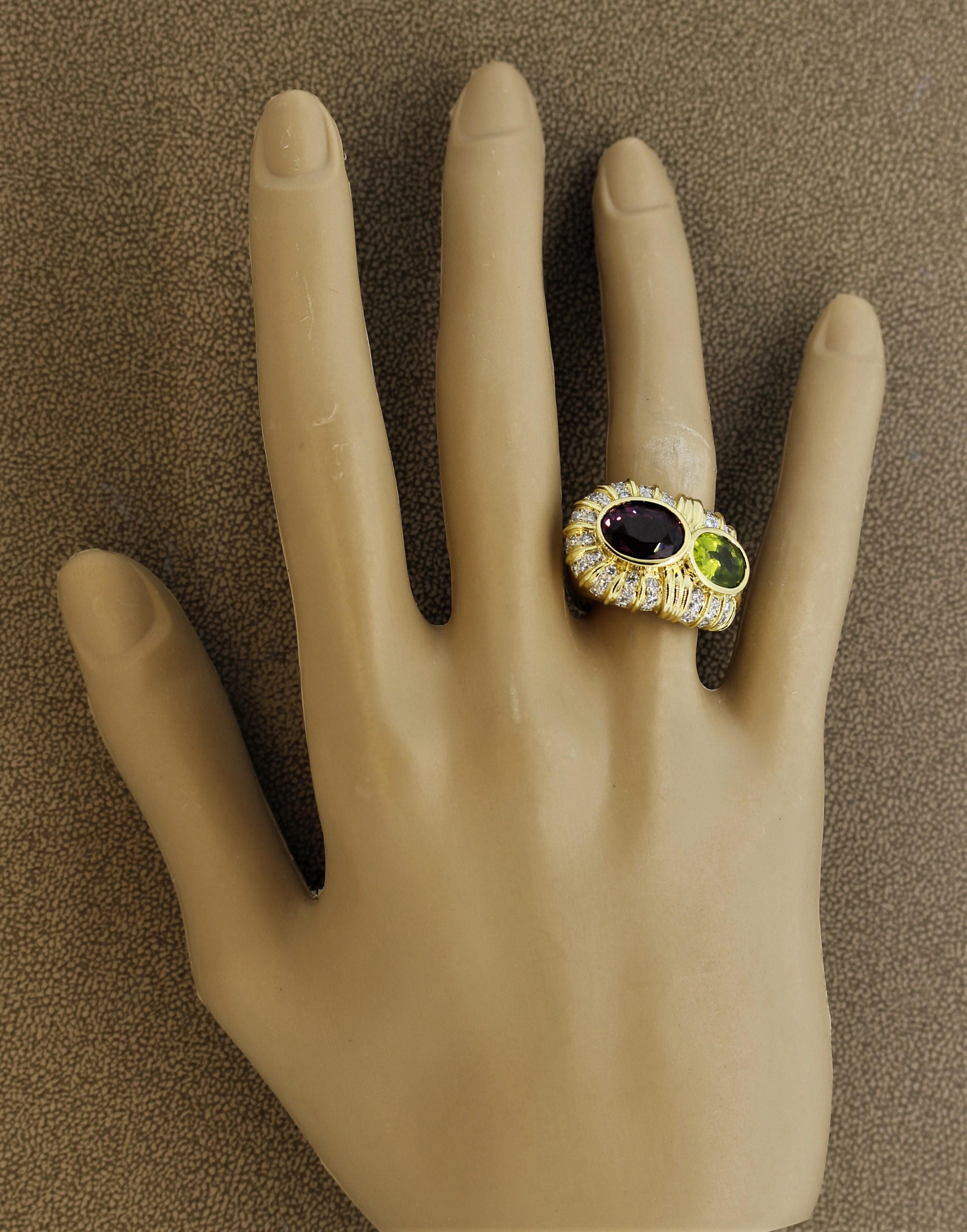 Spinel Peridot Diamond Gold Cocktail Ring For Sale 4