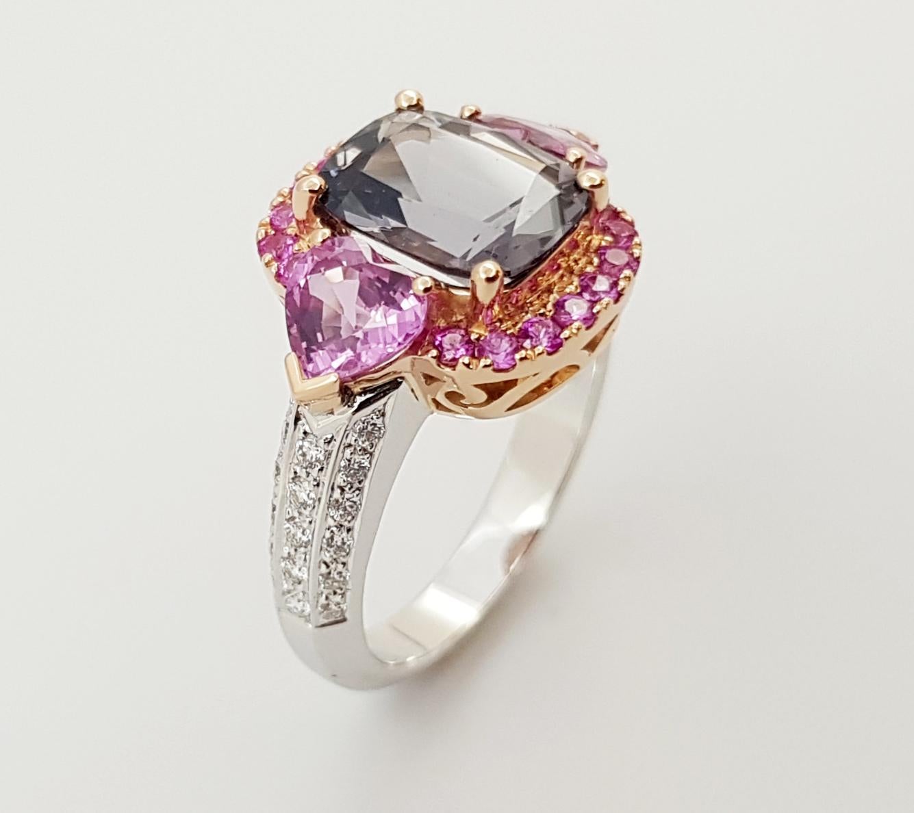 Spinel, Pink Sapphire and Diamond Ring Set in 18 Karat White Gold Settings For Sale 9