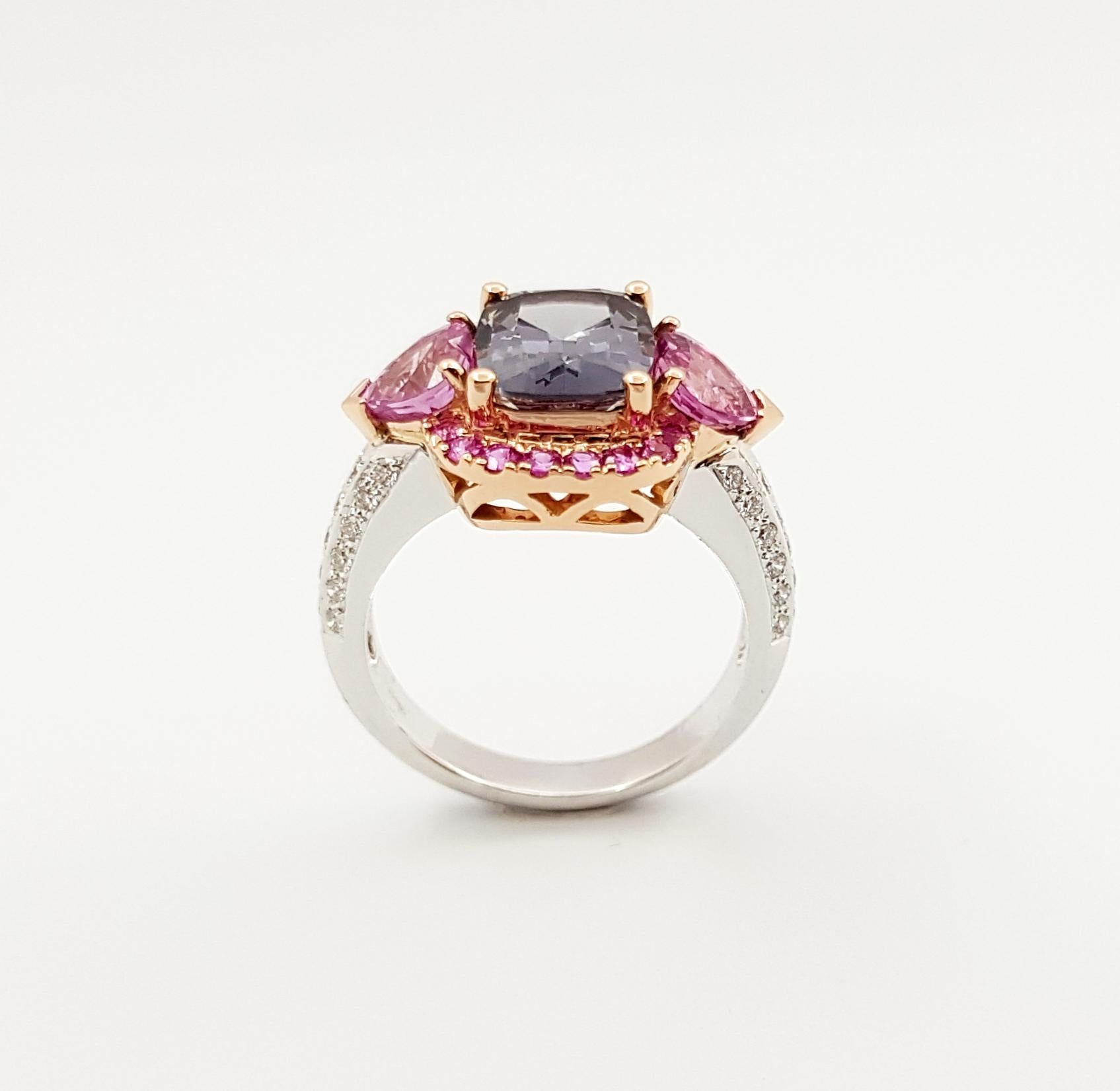 Spinel, Pink Sapphire and Diamond Ring Set in 18 Karat White Gold Settings For Sale 10