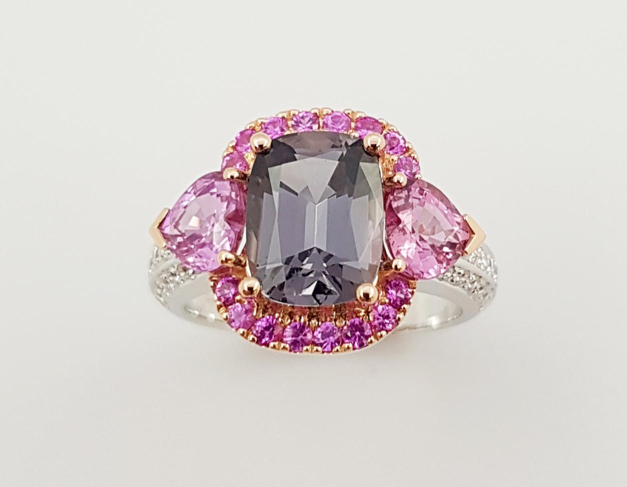 Spinel, Pink Sapphire and Diamond Ring Set in 18 Karat White Gold Settings For Sale 11