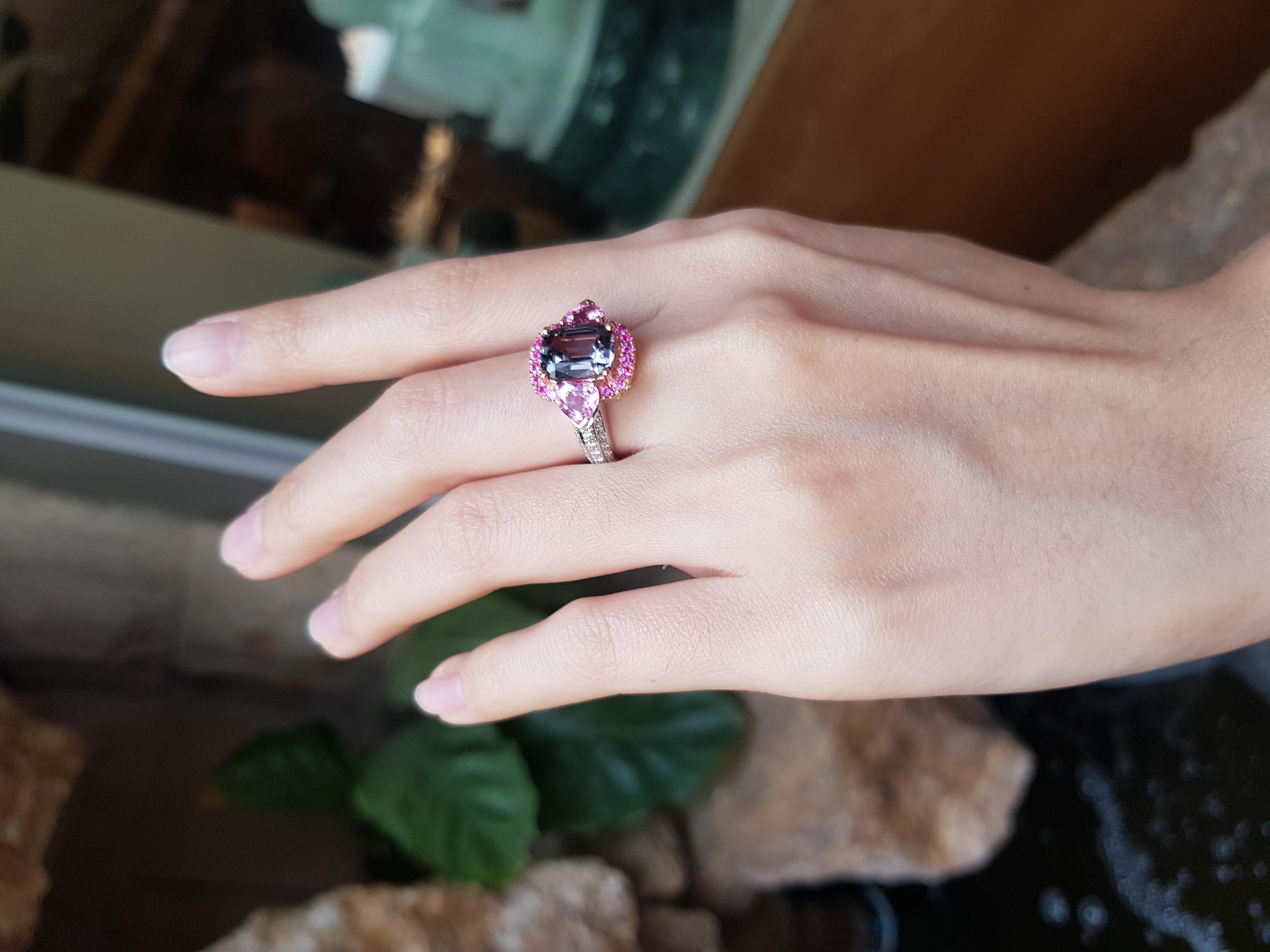 Mixed Cut Spinel, Pink Sapphire and Diamond Ring Set in 18 Karat White Gold Settings For Sale
