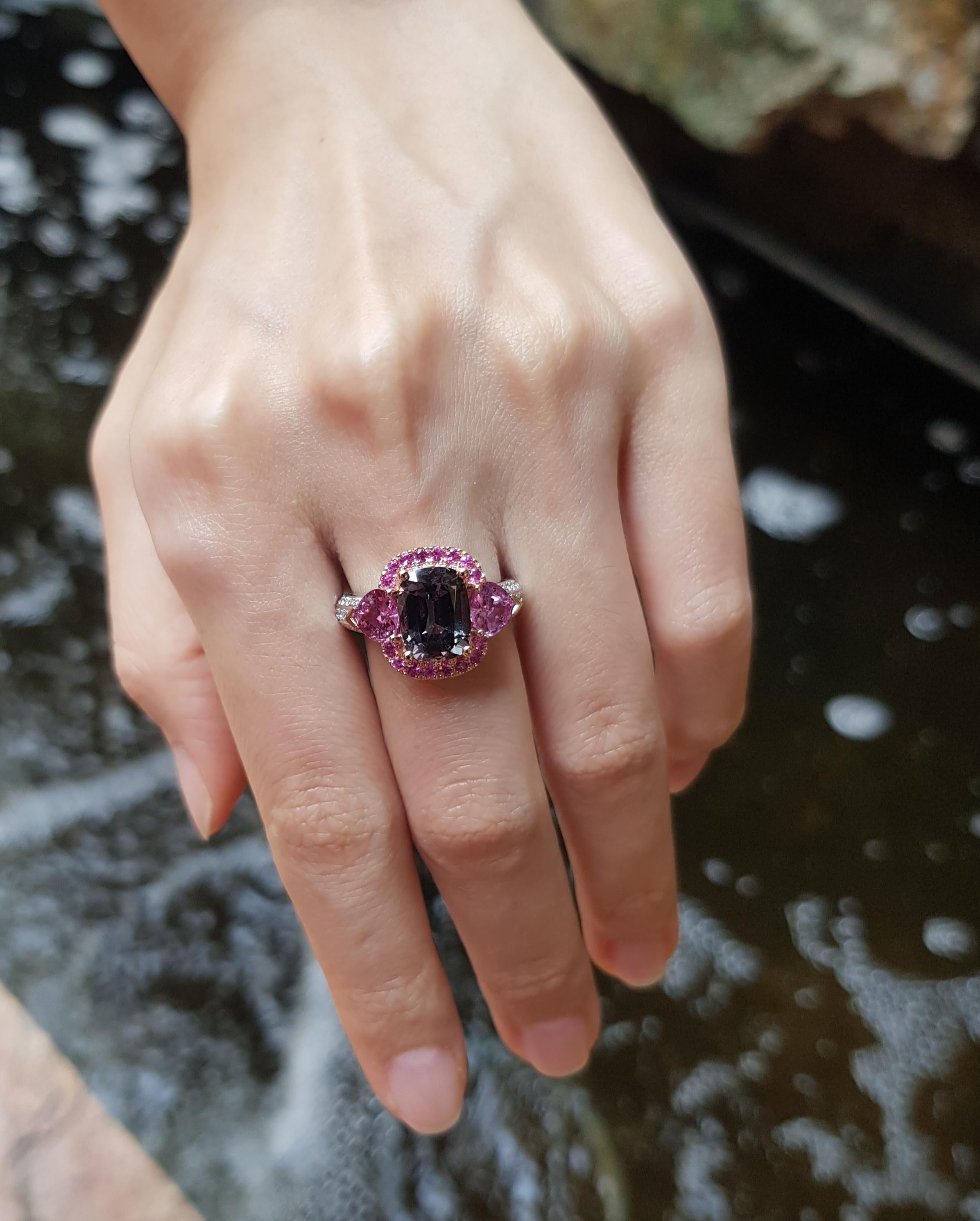 Women's Spinel, Pink Sapphire and Diamond Ring Set in 18 Karat White Gold Settings For Sale