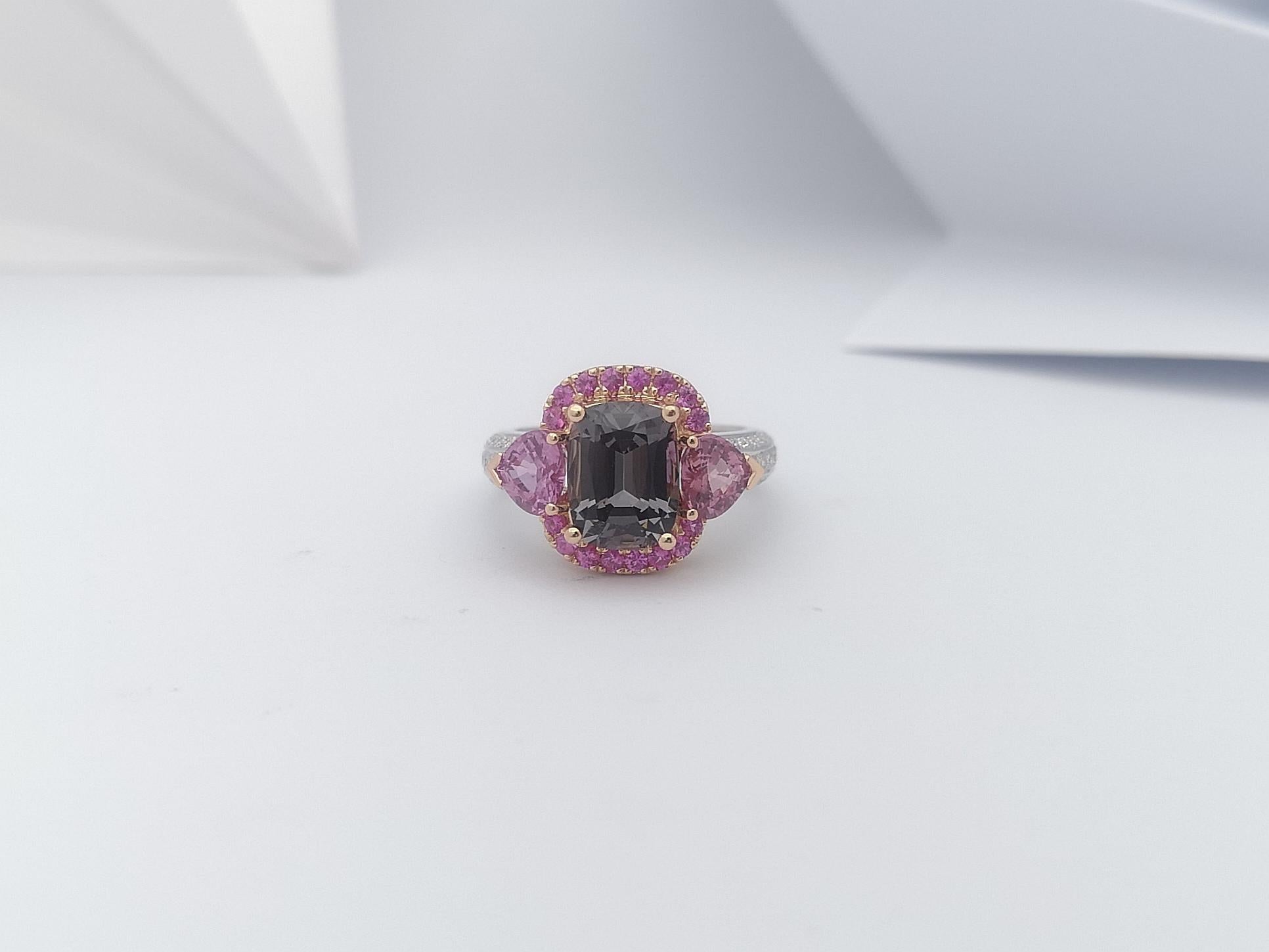 Spinel, Pink Sapphire and Diamond Ring Set in 18 Karat White Gold Settings For Sale 1