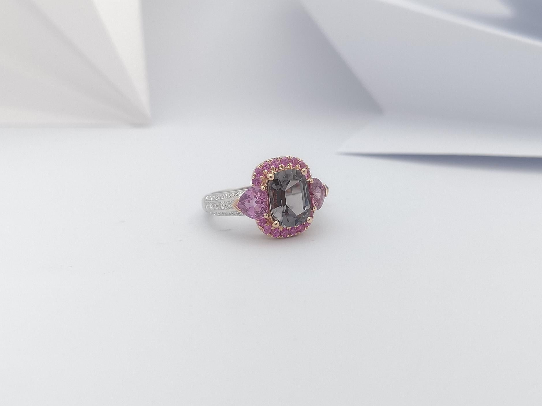 Spinel, Pink Sapphire and Diamond Ring Set in 18 Karat White Gold Settings For Sale 3