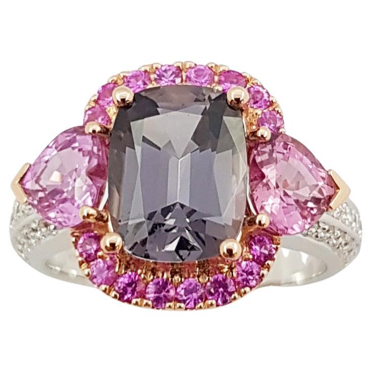 Spinel, Pink Sapphire and Diamond Ring Set in 18 Karat White Gold Settings For Sale