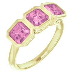 Spinel Pink Three Stone 18K Yellow Asscher Anniversary Ring