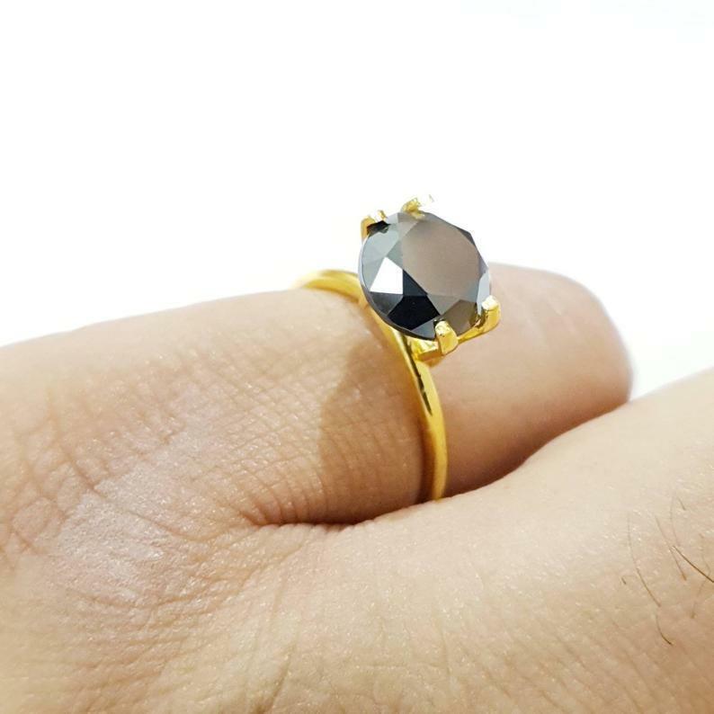 Spinel Ring Diamond Cut Gold Plated Unisex Ring For Men Women Black Rings  For Sale 5
