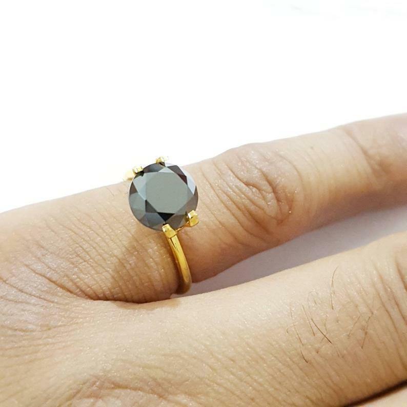 Spinel Ring Diamond Cut Gold Plated Unisex Ring For Men Women Black Rings  For Sale 6