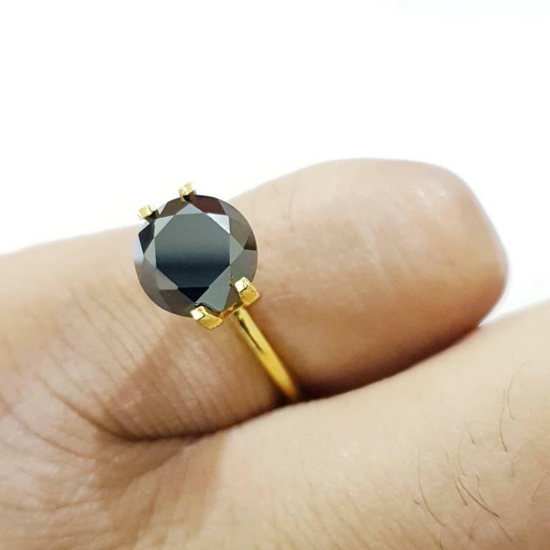 Art Deco Spinel Ring Diamond Cut Gold Plated Unisex Ring For Men Women Black Rings  For Sale