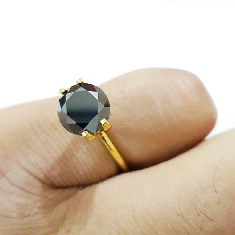 Art Deco Spinel Ring Diamond Cut Gold Plated Unisex Ring For Men Women Black Rings For Sale