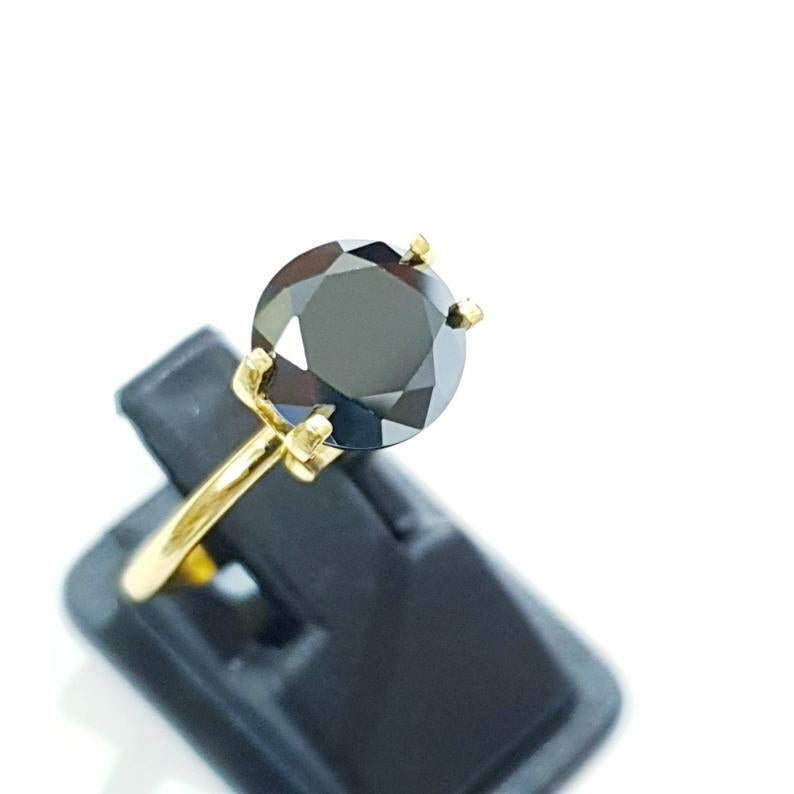 Round Cut Spinel Ring Diamond Cut Gold Plated Unisex Ring For Men Women Black Rings  For Sale