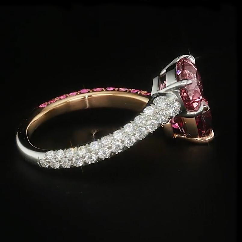 Spinel, Sapphire and Diamond Toi et Moi Platinum and 18k Rose Gold Ring In New Condition For Sale In Princeton, NJ