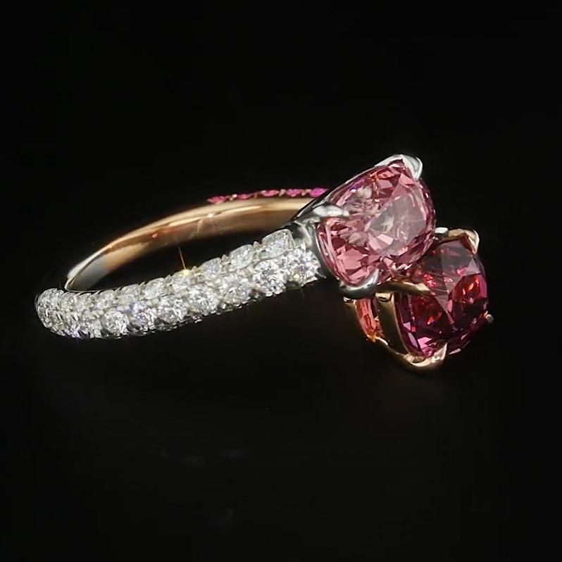 Women's Spinel, Sapphire and Diamond Toi et Moi Platinum and 18k Rose Gold Ring For Sale