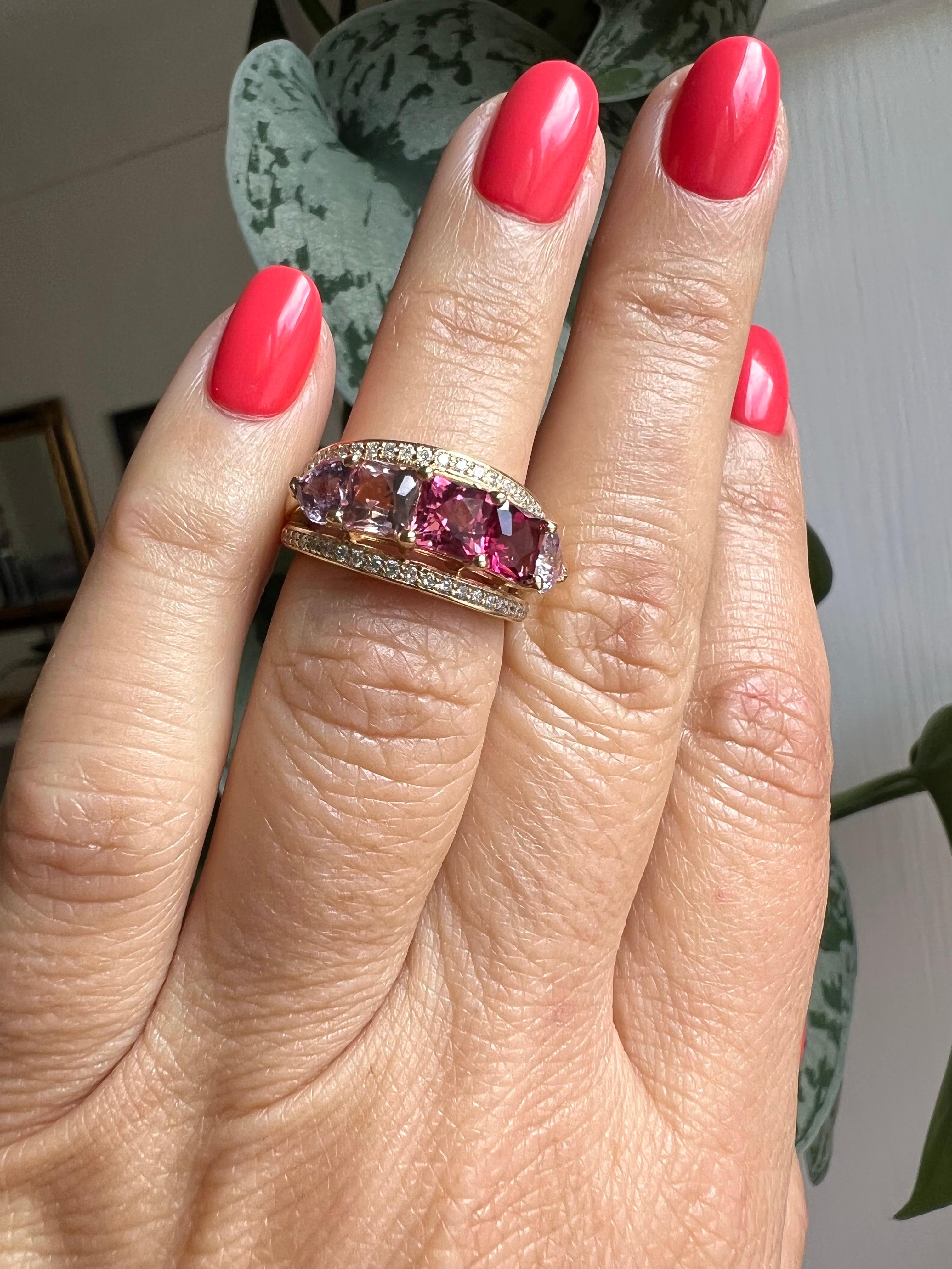 Square Cut Spinel Diamond Colorblock Ring For Sale