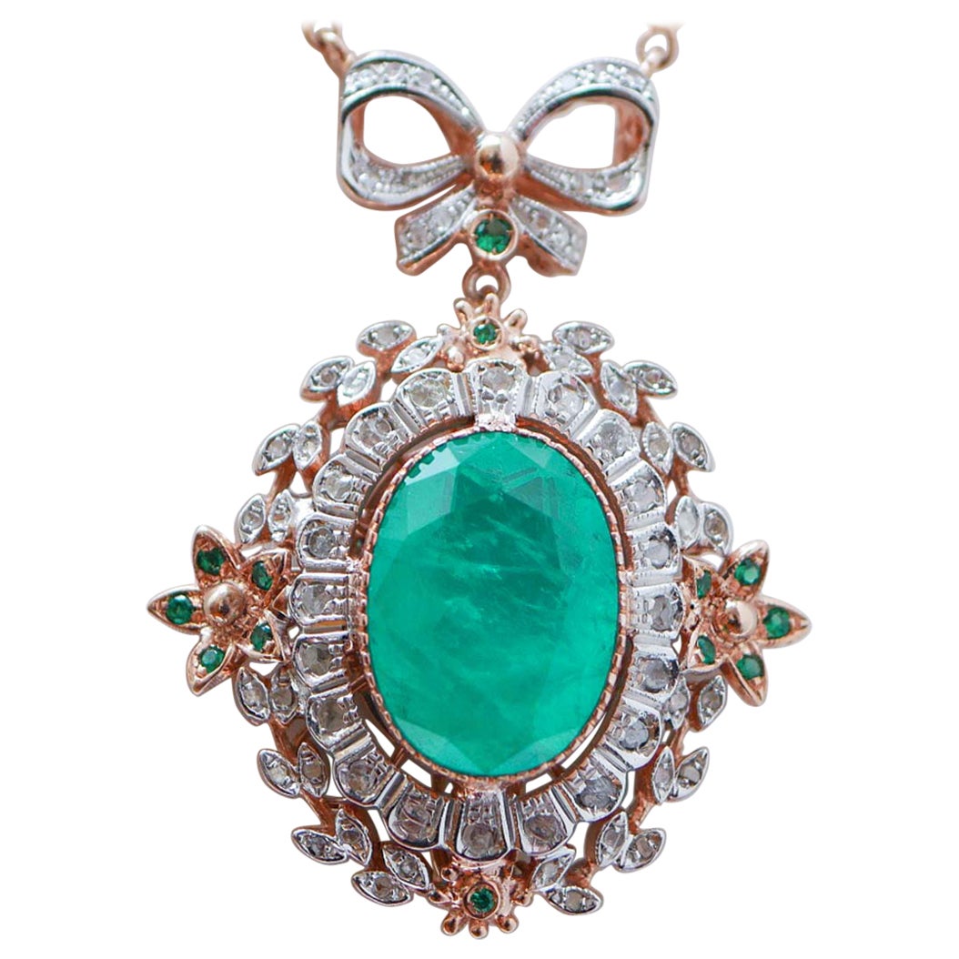 Spinello, pietra, diamanti, perle, collana con ciondolo in oro rosa e argento.